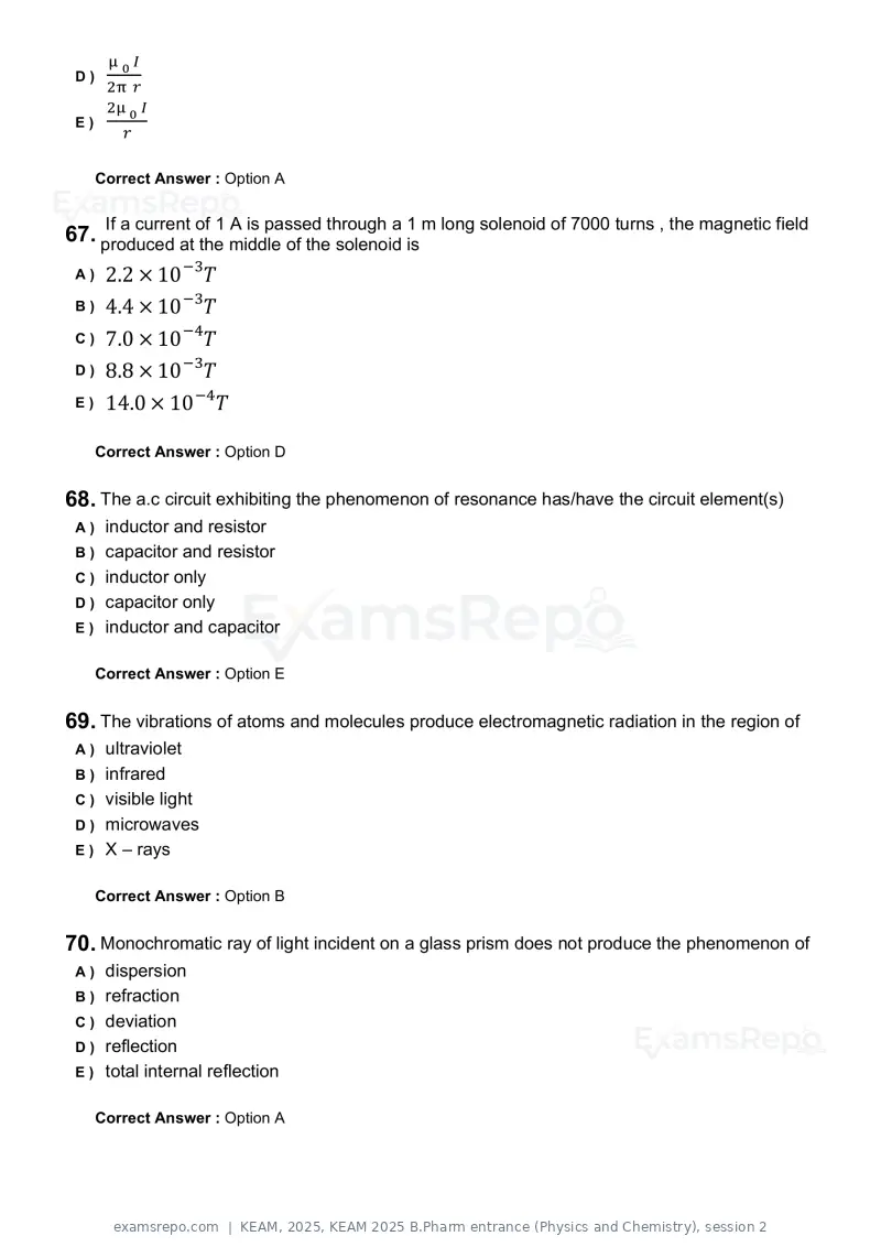 KEAM 2025 question paper, KEAM 2025 B.Pharm entrance (Physics and Chemistry), session 2, page 16 of 18