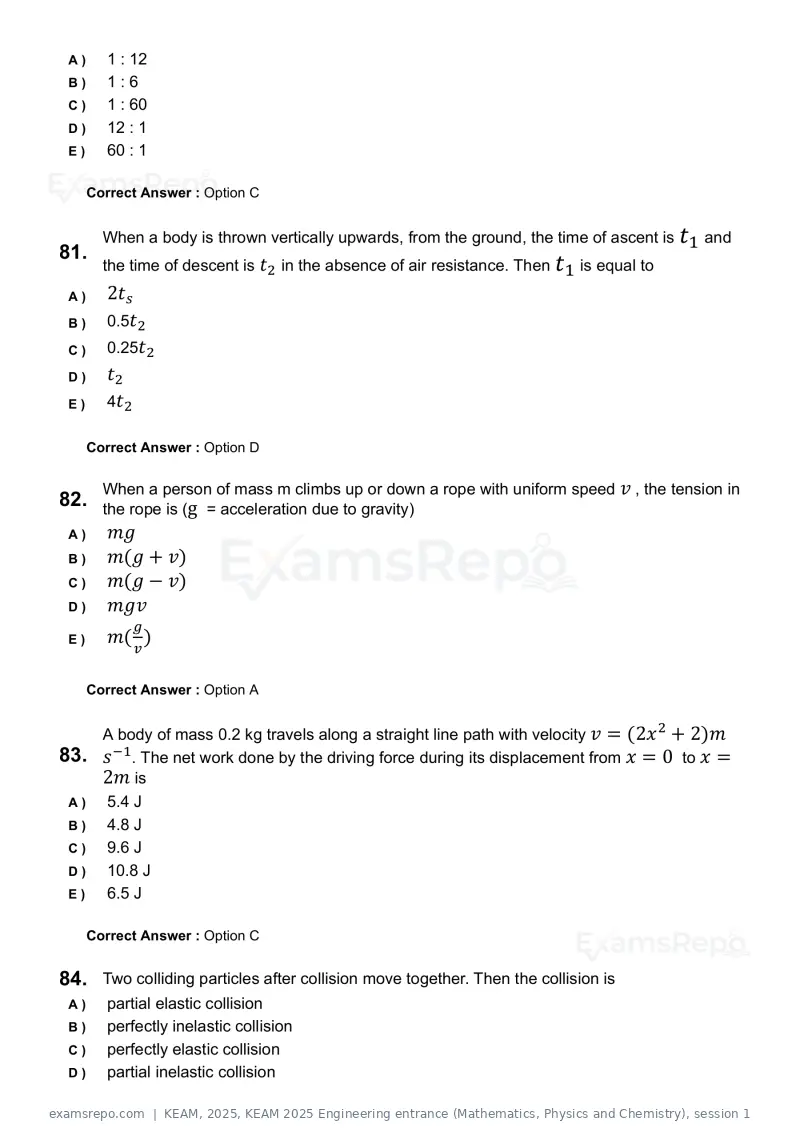 KEAM 2025 question paper, KEAM 2025 Engineering entrance (Mathematics, Physics and Chemistry), session 1, page 21 of 37
