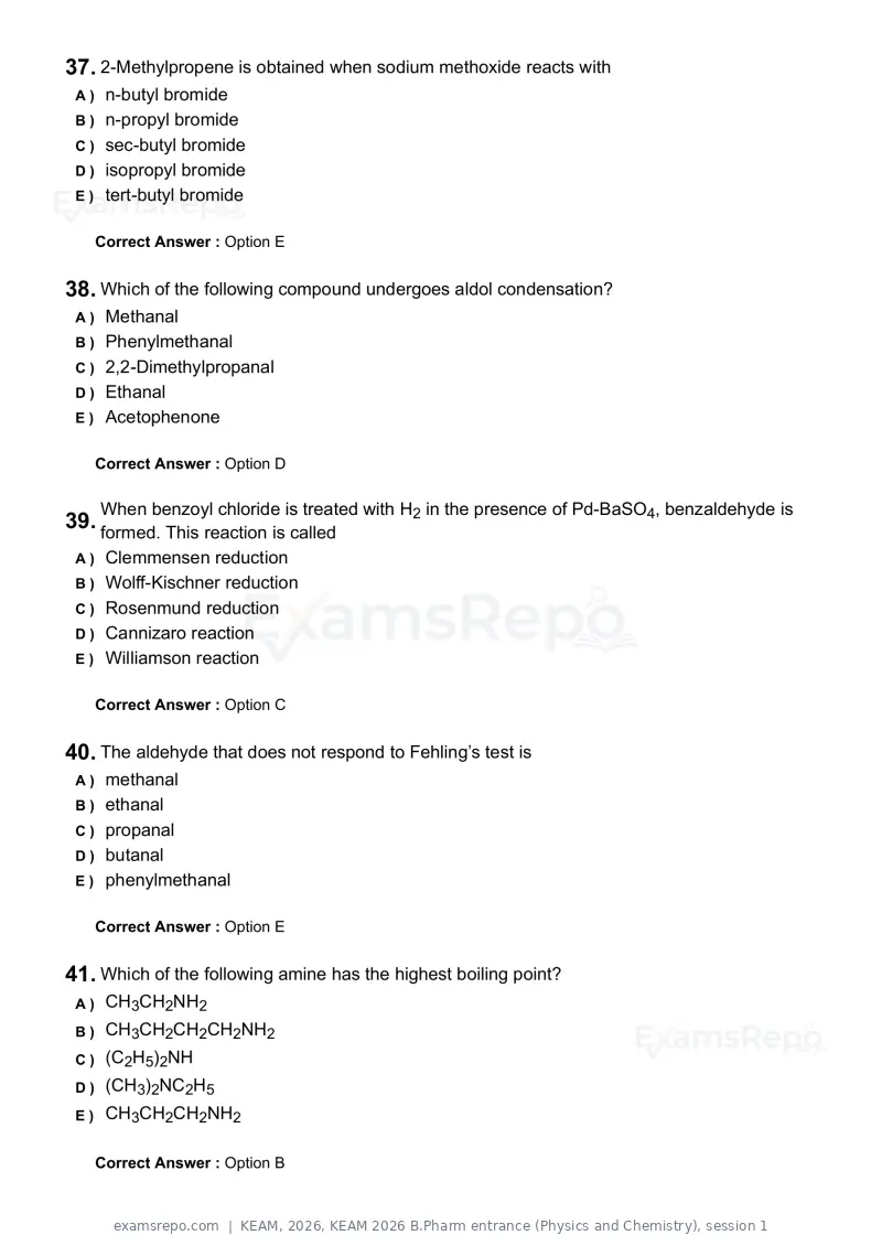 KEAM 2026 question paper, KEAM 2026 B.Pharm entrance (Physics and Chemistry), session 1, page 9 of 17