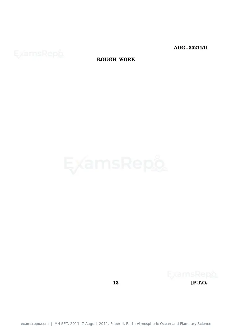 MH SET 2011 question paper, 7 August 2011, Paper II, Earth Atmospheric Ocean and Planetary Science, page 13 of 14