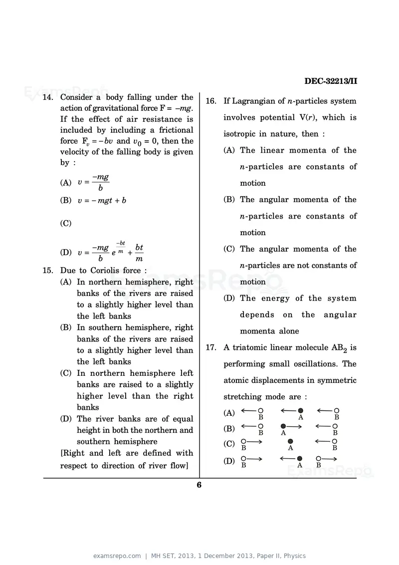 MH SET 2013 question paper, 1 December 2013, Paper II, Physics, page 6 of 16