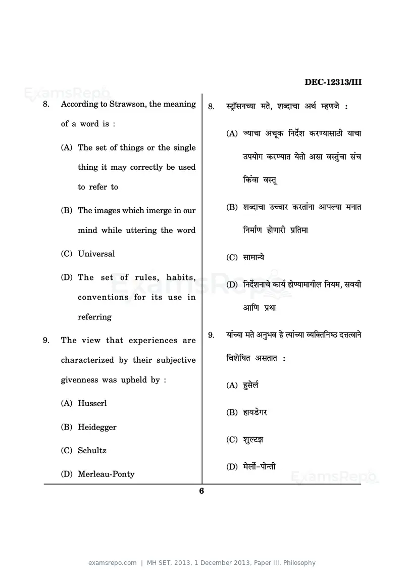MH SET 2013 question paper, 1 December 2013, Paper III, Philosophy, page 6 of 32