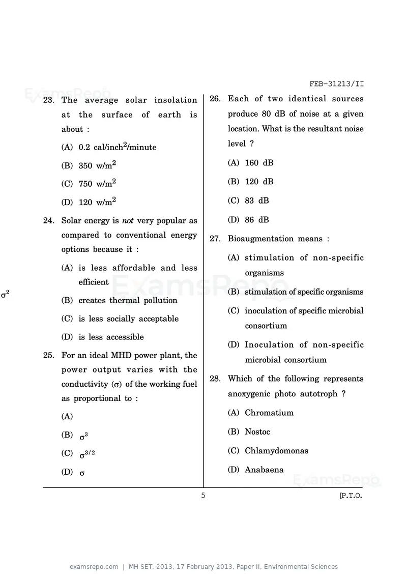 MH SET 2013 question paper, 17 February 2013, Paper II, Environmental Sciences, page 5 of 10