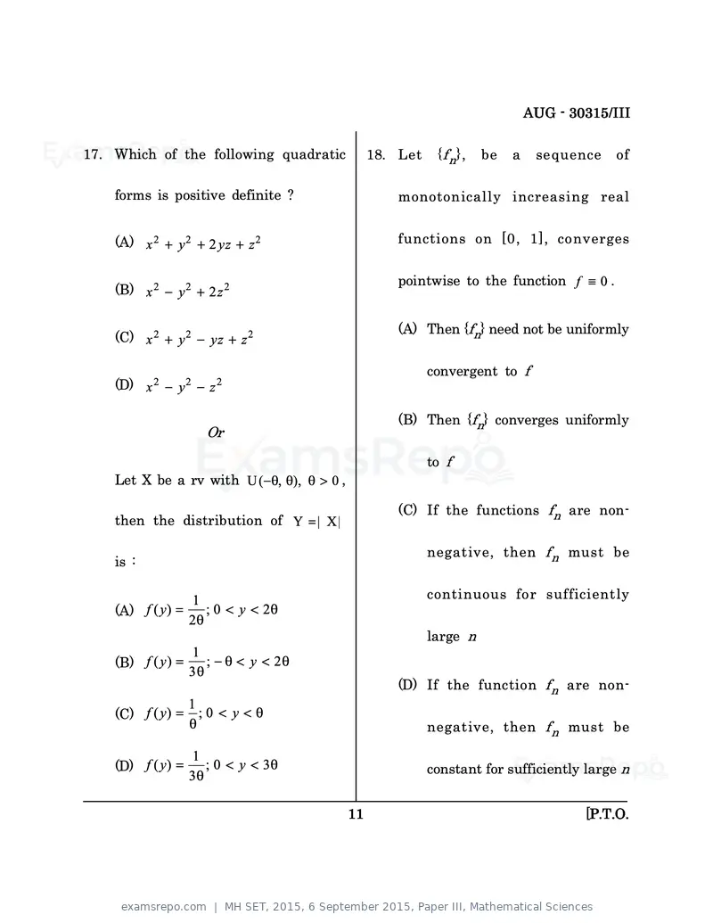 MH SET 2015 question paper, 6 September 2015, Paper III, Mathematical Sciences, page 11 of 48