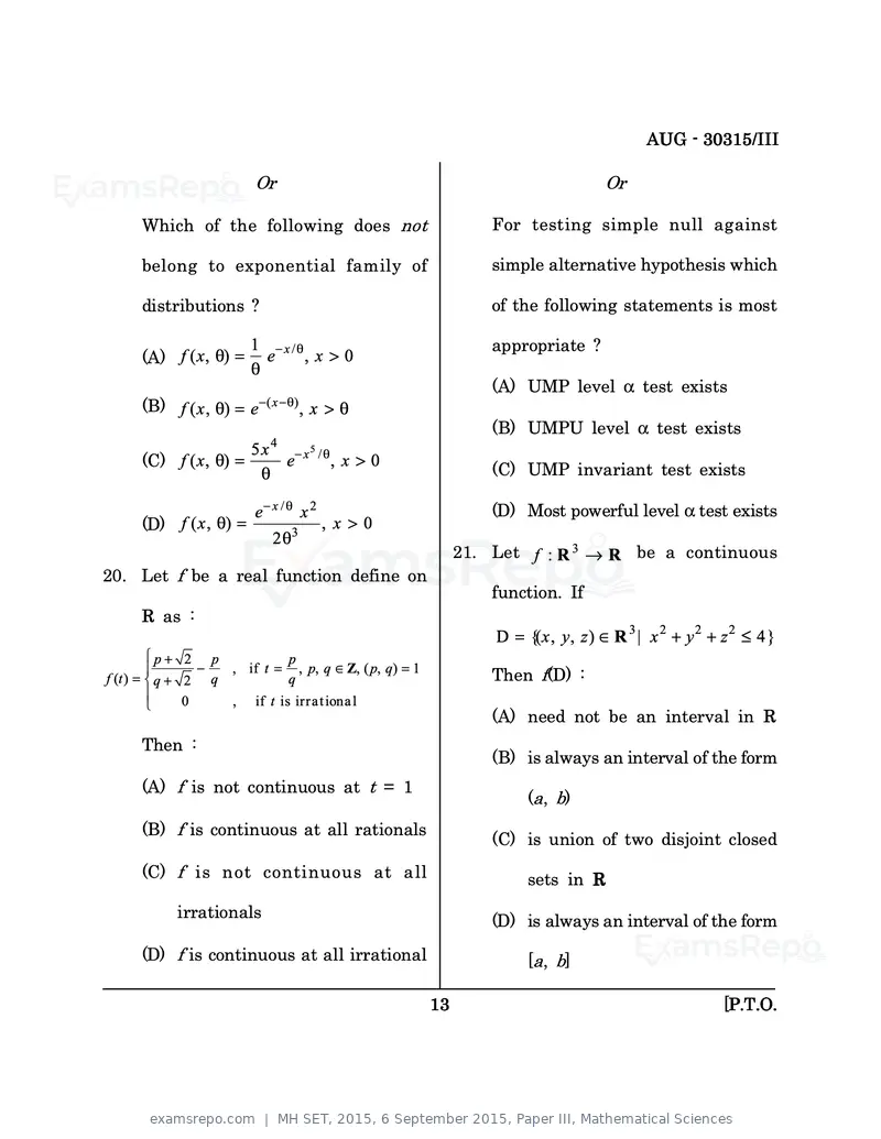 MH SET 2015 question paper, 6 September 2015, Paper III, Mathematical Sciences, page 13 of 48