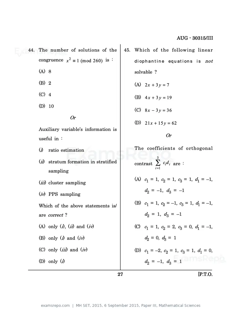 MH SET 2015 question paper, 6 September 2015, Paper III, Mathematical Sciences, page 27 of 48