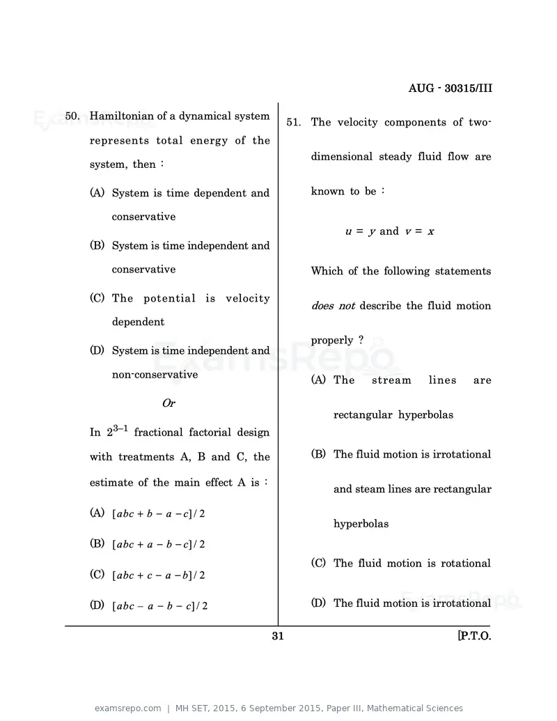 MH SET 2015 question paper, 6 September 2015, Paper III, Mathematical Sciences, page 31 of 48
