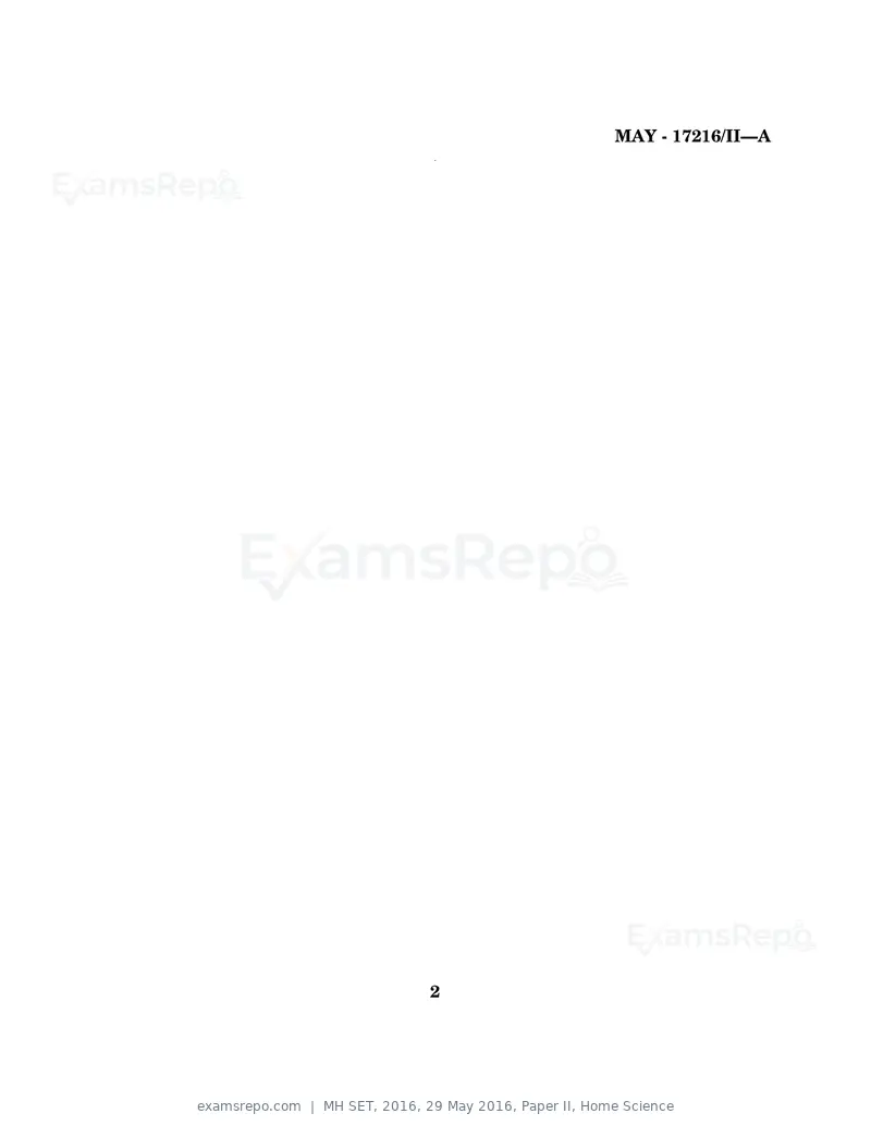 MH SET 2016 question paper, 29 May 2016, Paper II, Home Science, page 2 of 20