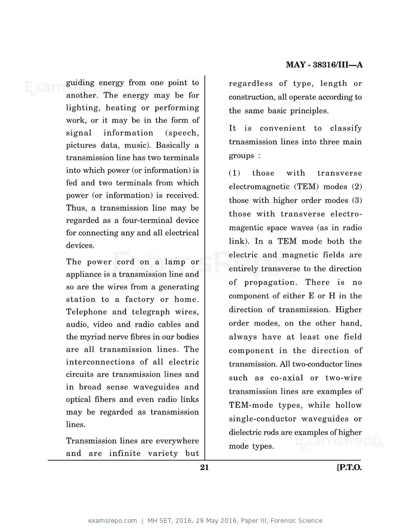MH SET 2016 question paper, 29 May 2016, Paper III, Forensic Science, page 21 of 24