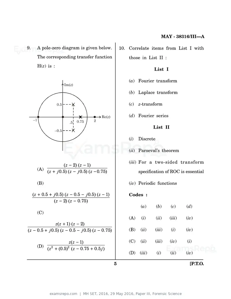 MH SET 2016 question paper, 29 May 2016, Paper III, Forensic Science, page 5 of 24