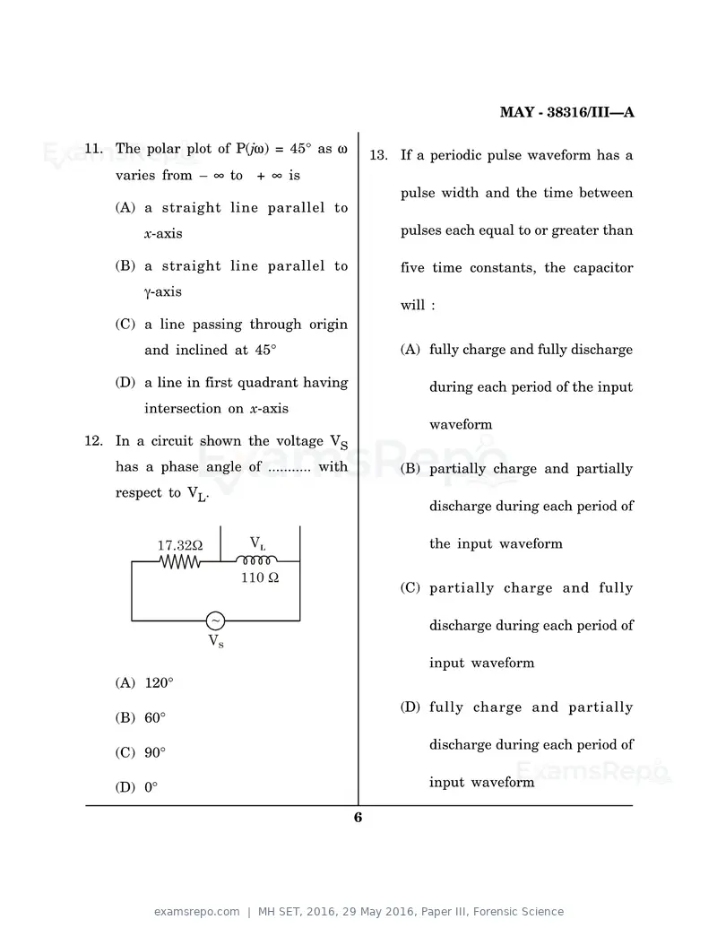 MH SET 2016 question paper, 29 May 2016, Paper III, Forensic Science, page 6 of 24