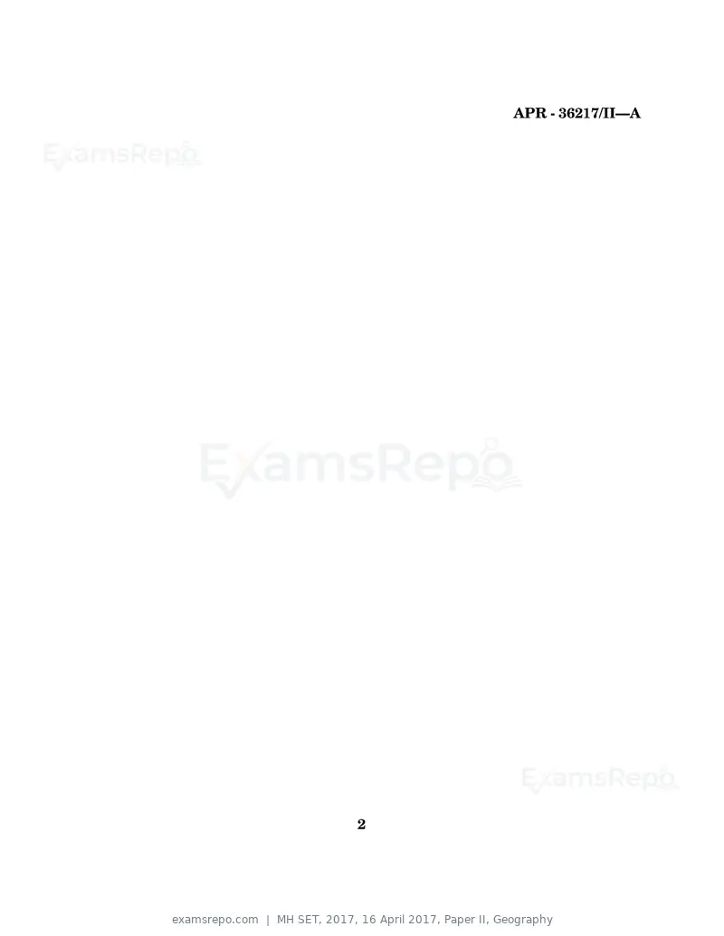 MH SET 2017 question paper, 16 April 2017, Paper II, Geography, page 2 of 24