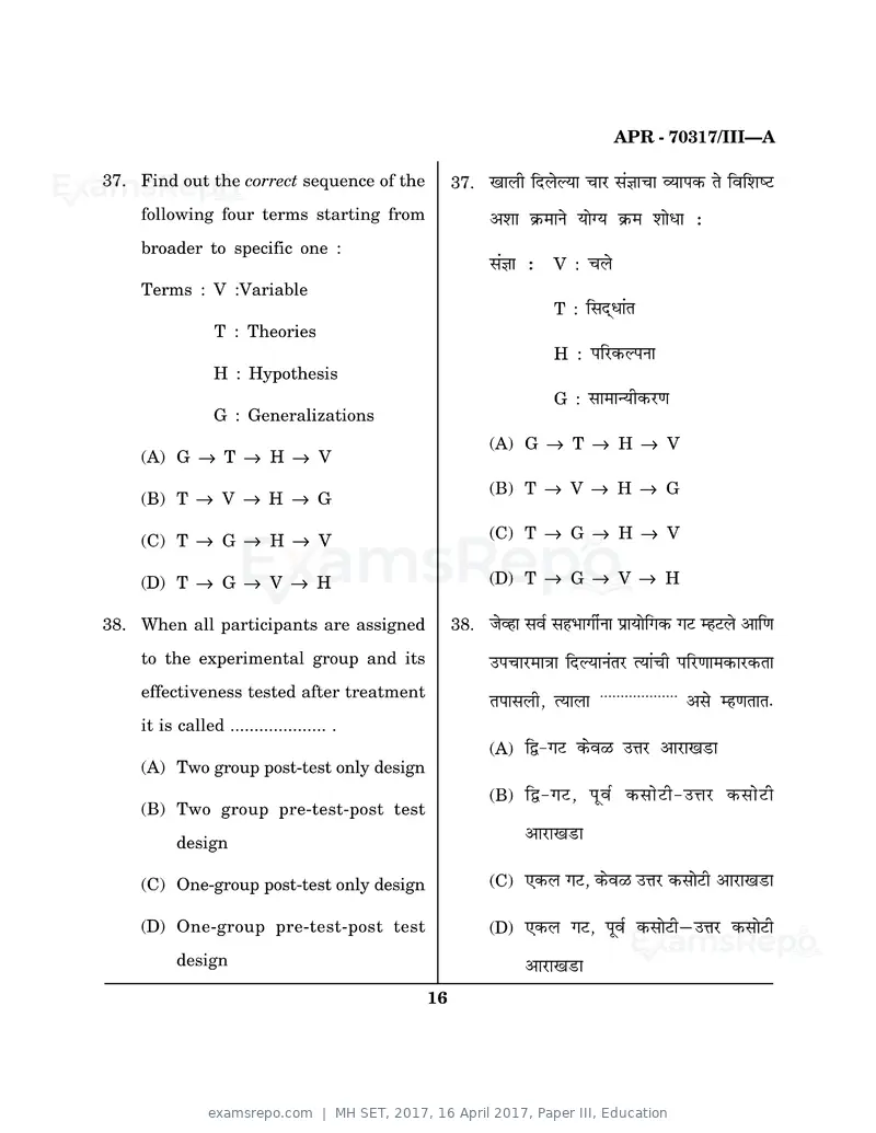 MH SET 2017 question paper, 16 April 2017, Paper III, Education, page 16 of 32