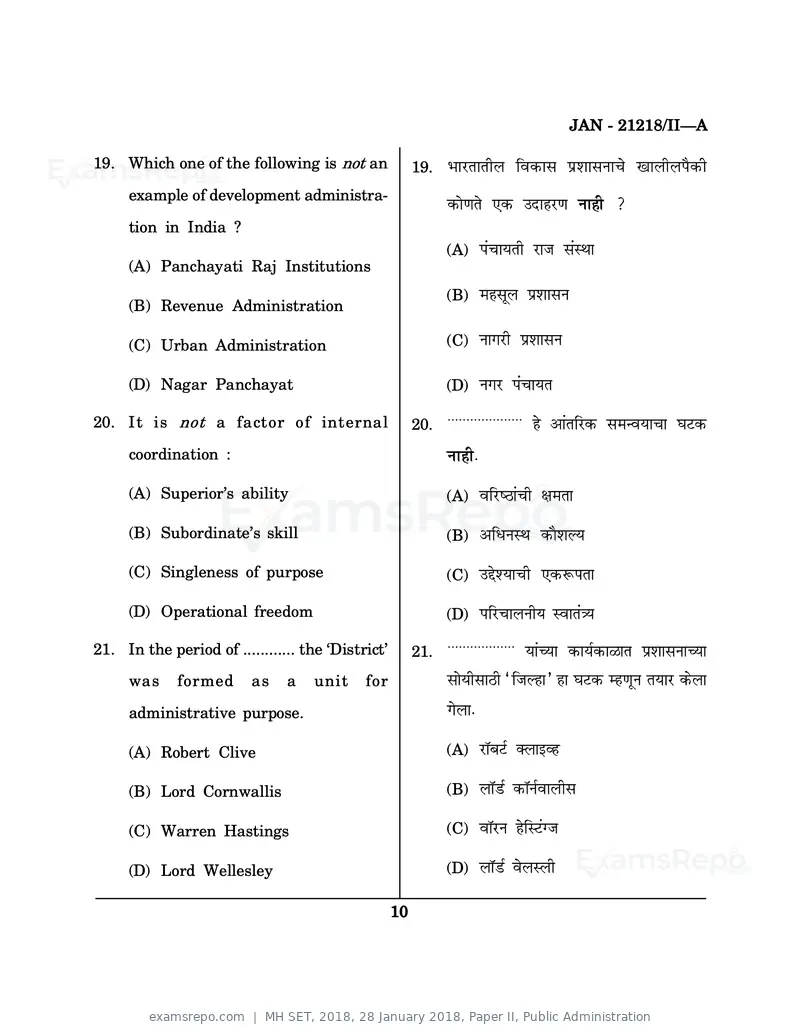 MH SET 2018 question paper, 28 January 2018, Paper II, Public Administration, page 10 of 24