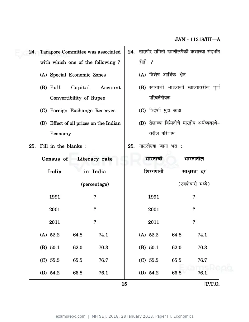 MH SET 2018 question paper, 28 January 2018, Paper III, Economics, page 15 of 40