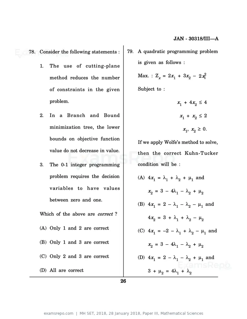MH SET 2018 question paper, 28 January 2018, Paper III, Mathematical Sciences, page 26 of 48