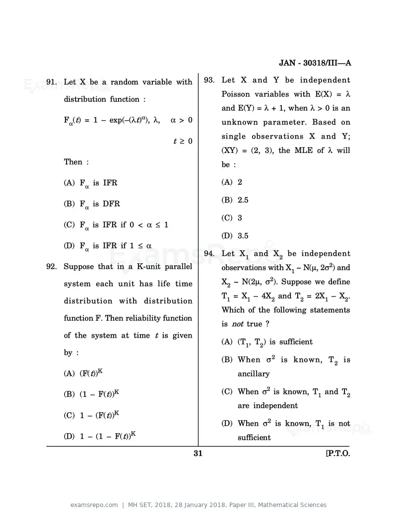 MH SET 2018 question paper, 28 January 2018, Paper III, Mathematical Sciences, page 31 of 48