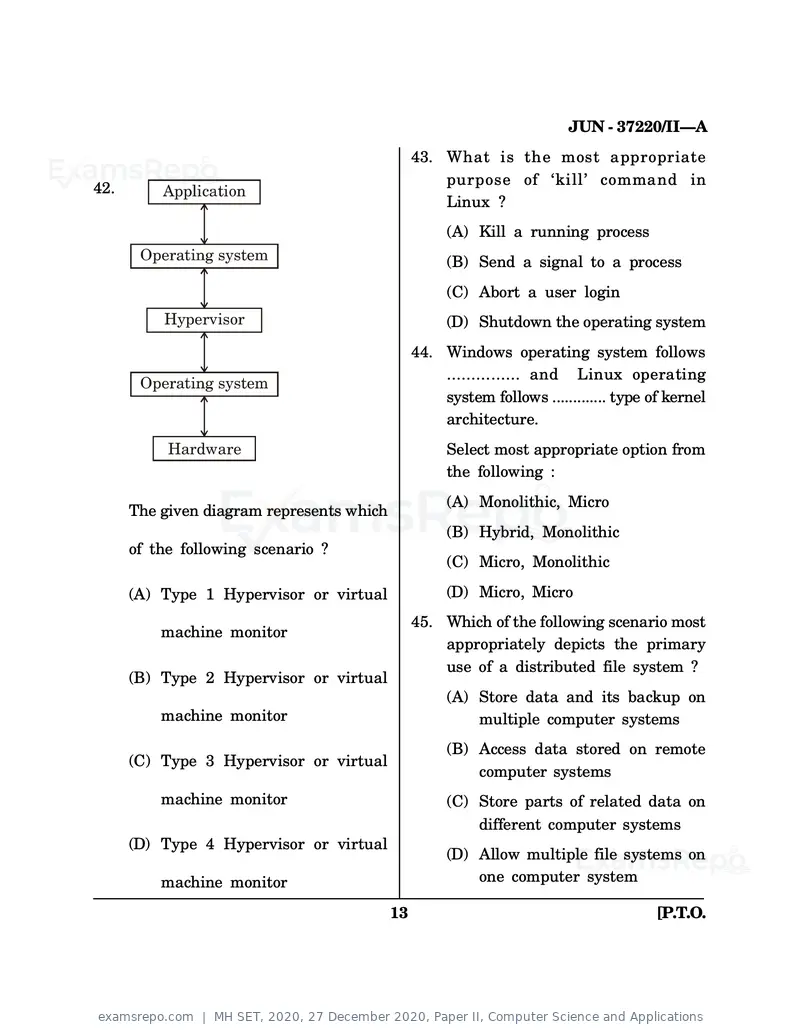 MH SET 2020 question paper, 27 December 2020, Paper II, Computer Science and Applications, page 13 of 28