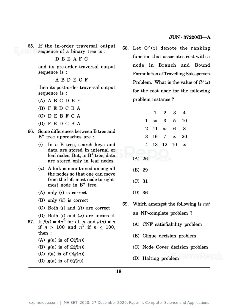 MH SET 2020 question paper, 27 December 2020, Paper II, Computer Science and Applications, page 18 of 28