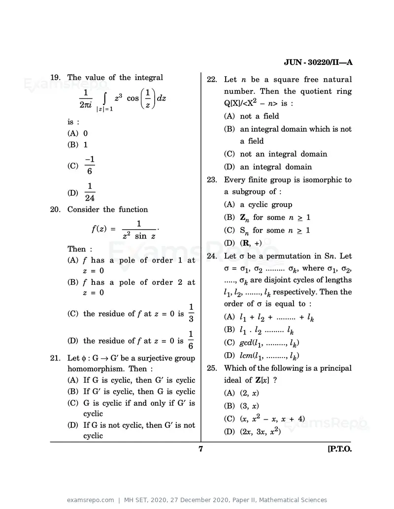 MH SET 2020 question paper, 27 December 2020, Paper II, Mathematical Sciences, page 7 of 48