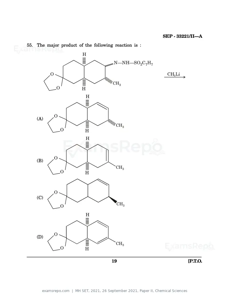 MH SET 2021 question paper, 26 September 2021, Paper II, Chemical Sciences, page 19 of 36