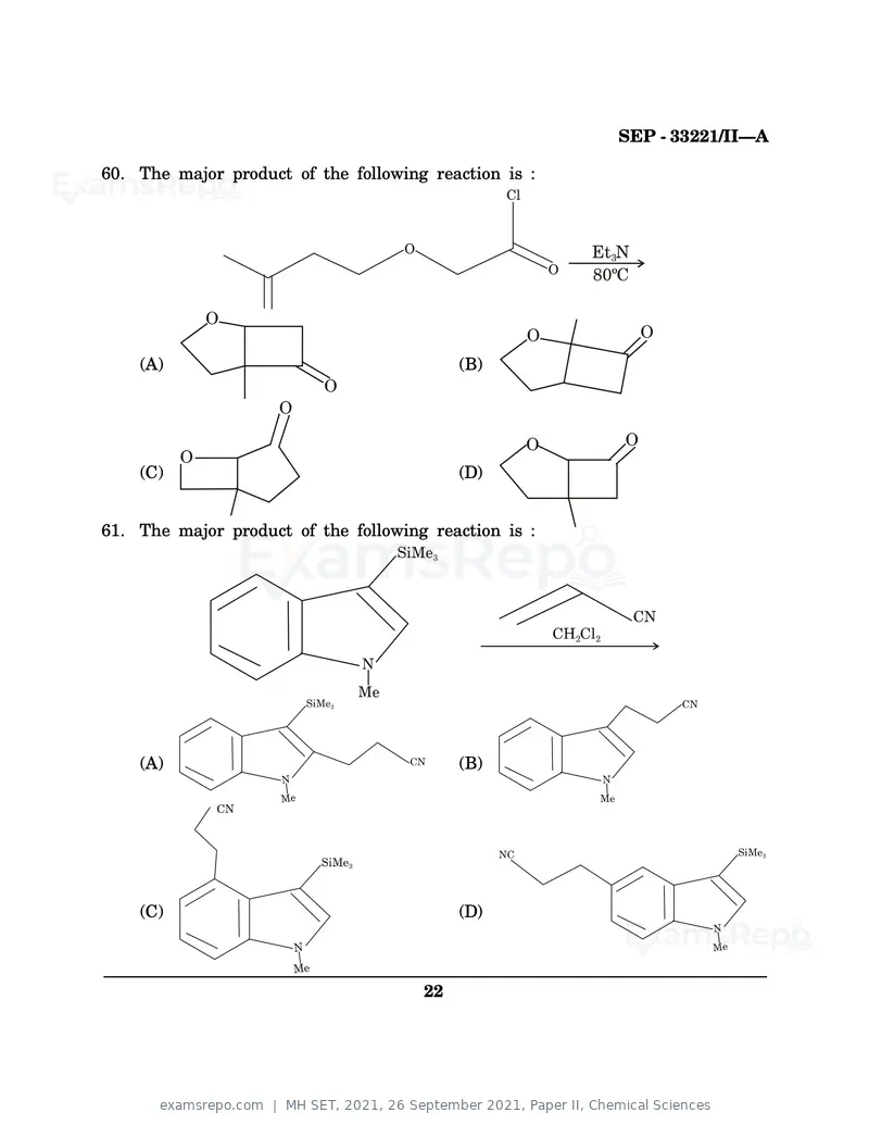 MH SET 2021 question paper, 26 September 2021, Paper II, Chemical Sciences, page 22 of 36