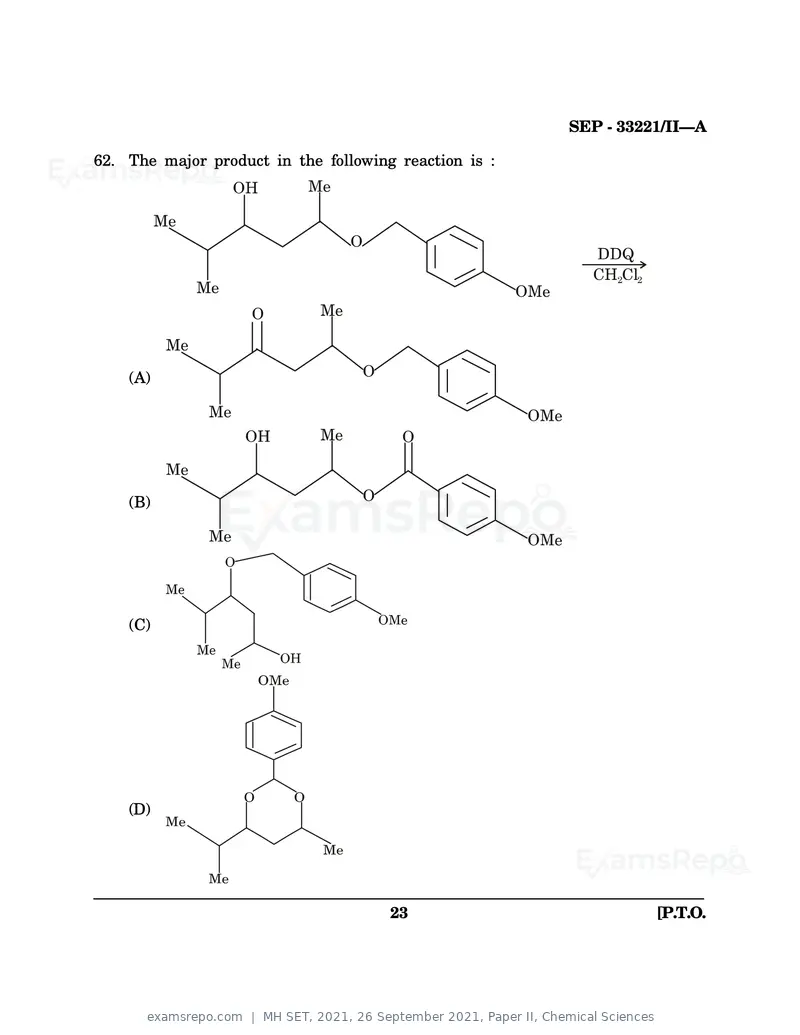 MH SET 2021 question paper, 26 September 2021, Paper II, Chemical Sciences, page 23 of 36