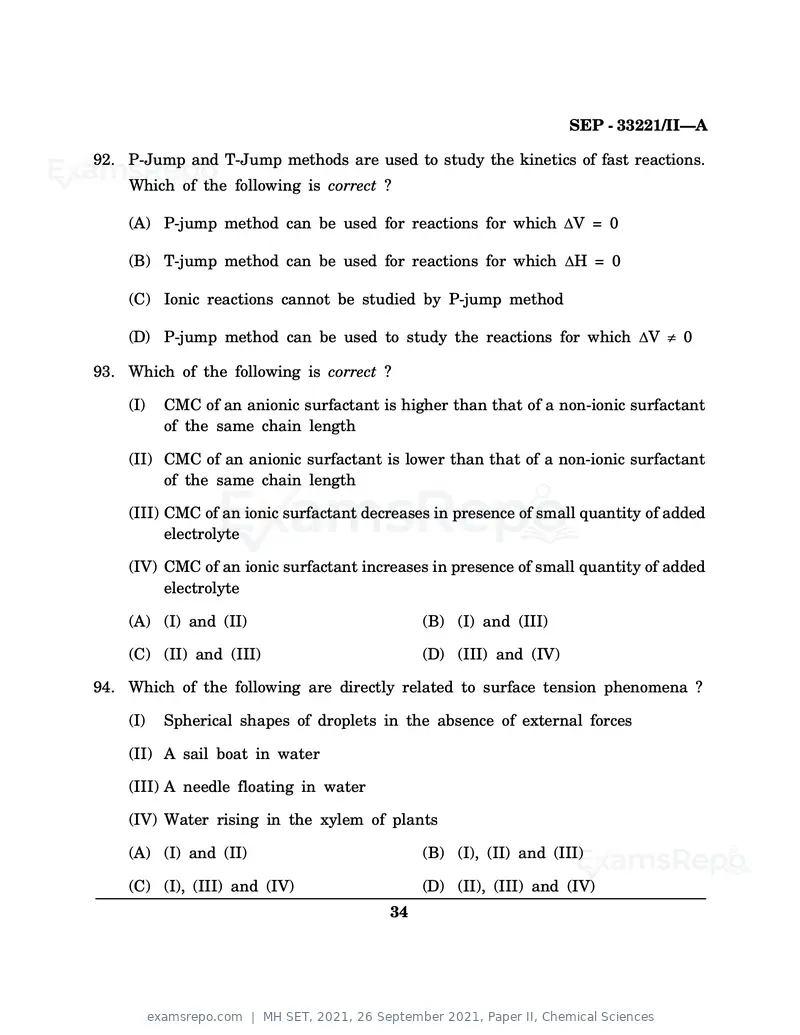 MH SET 2021 question paper, 26 September 2021, Paper II, Chemical Sciences, page 34 of 36