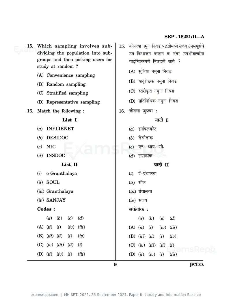 MH SET 2021 question paper, 26 September 2021, Paper II, Library and Information Science, page 9 of 48