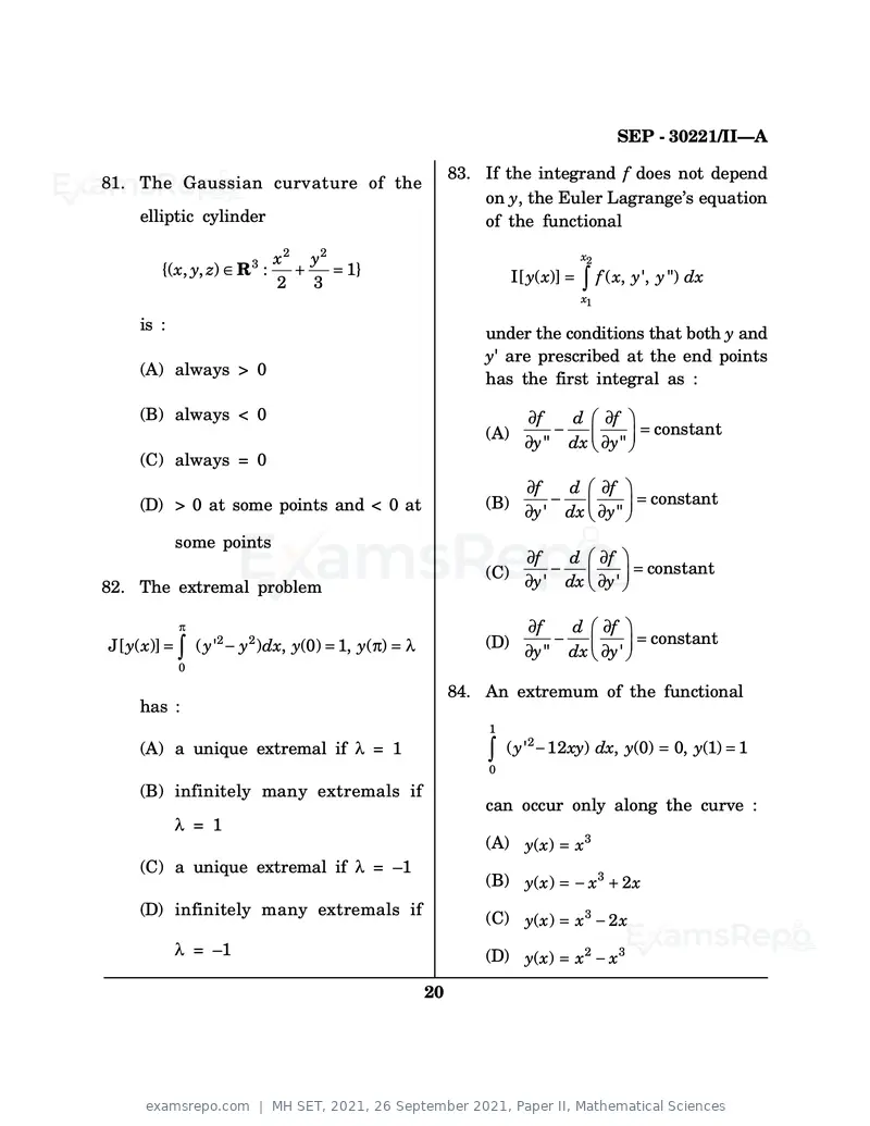 MH SET 2021 question paper, 26 September 2021, Paper II, Mathematical Sciences, page 20 of 48