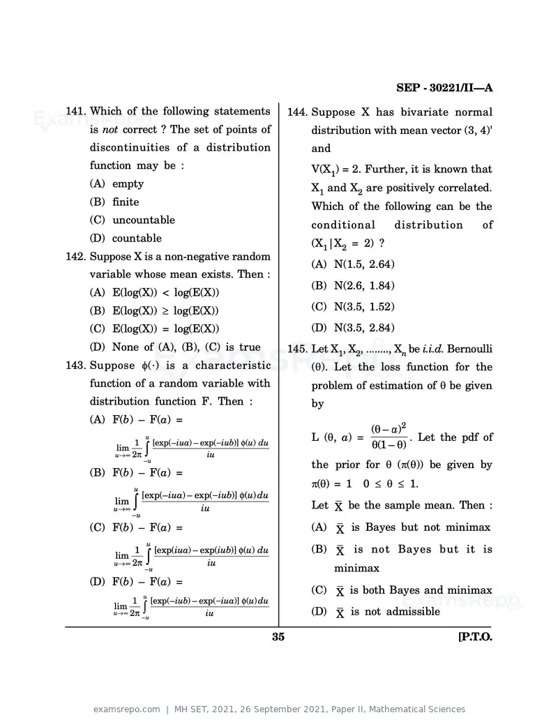 MH SET 2021 question paper, 26 September 2021, Paper II, Mathematical Sciences, page 35 of 48