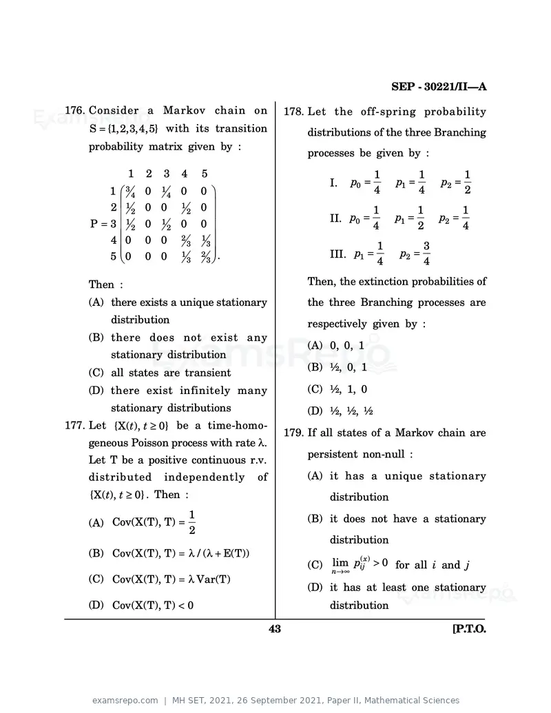 MH SET 2021 question paper, 26 September 2021, Paper II, Mathematical Sciences, page 43 of 48