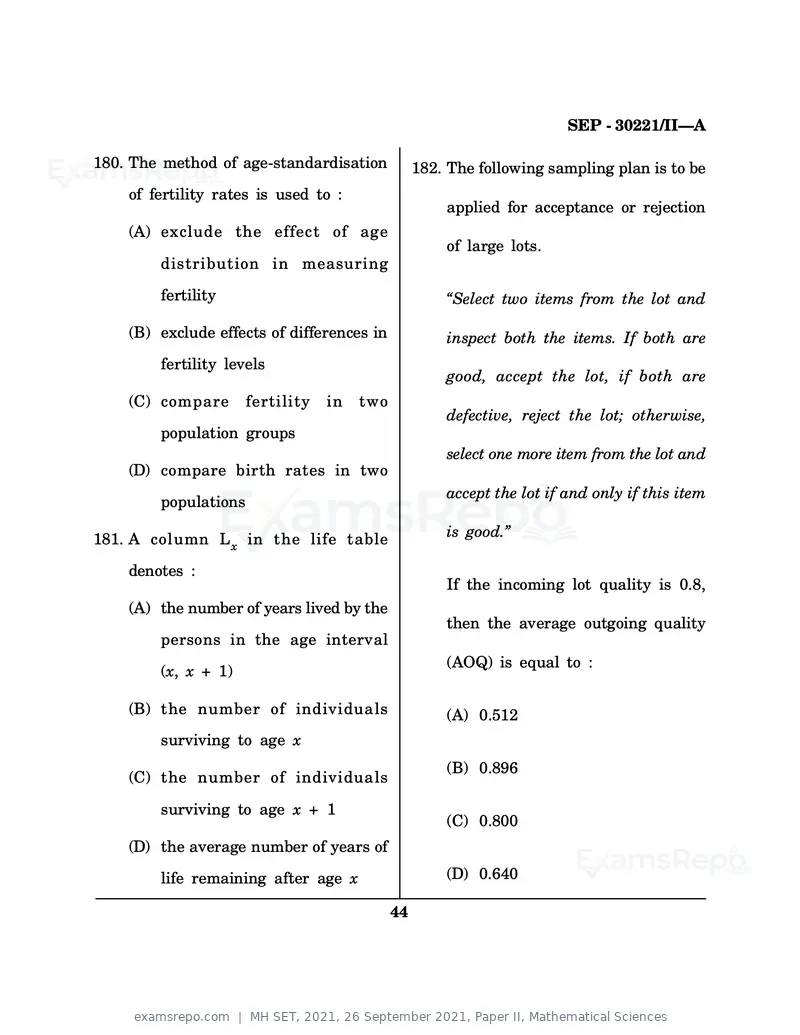 MH SET 2021 question paper, 26 September 2021, Paper II, Mathematical Sciences, page 44 of 48