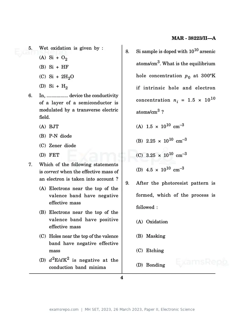 MH SET 2023 question paper, 26 March 2023, Paper II, Electronic Science, page 4 of 32