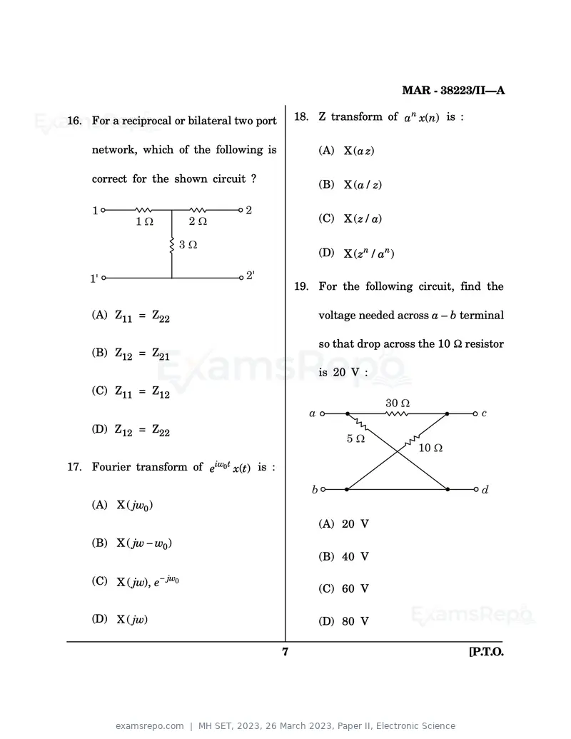 MH SET 2023 question paper, 26 March 2023, Paper II, Electronic Science, page 7 of 32