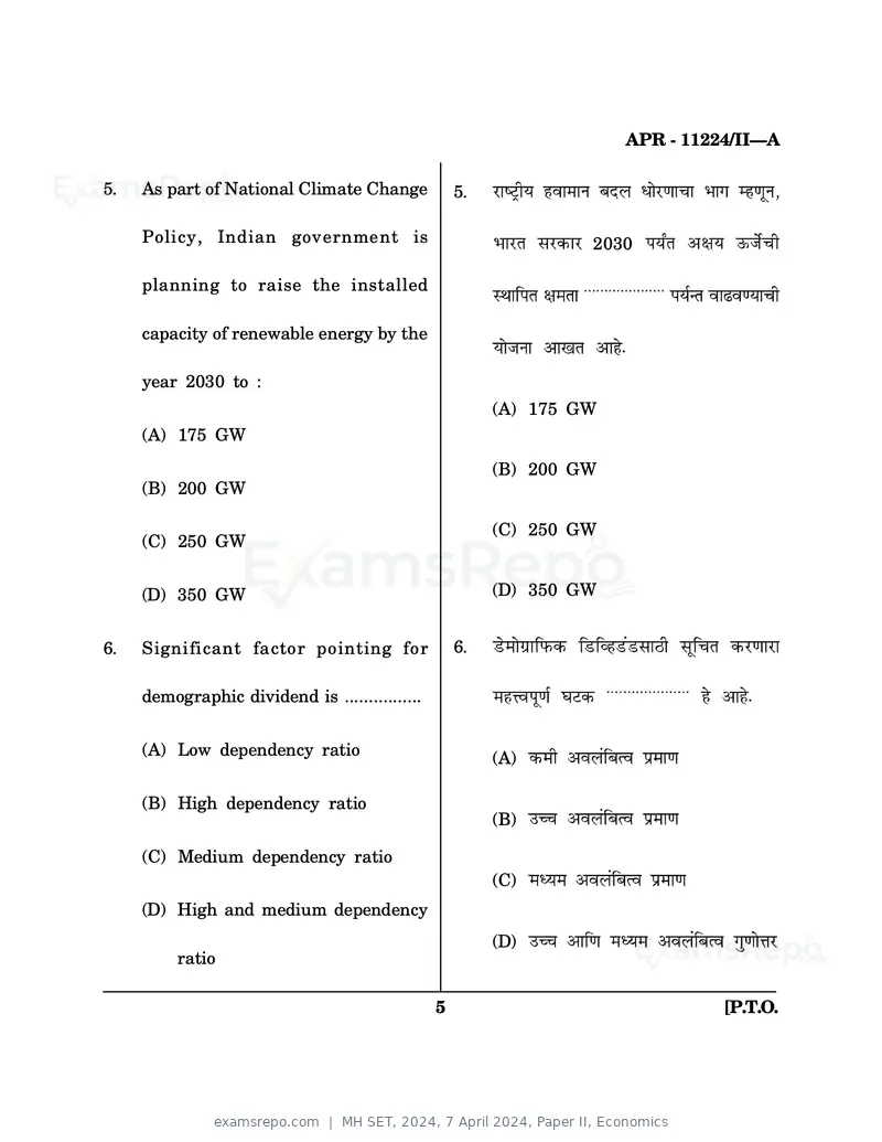 MH SET 2024 question paper, 7 April 2024, Paper II, Economics, page 5 of 48