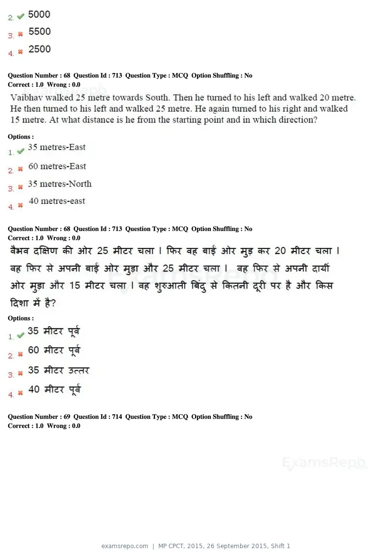 MP CPCT 2015 question paper, 26 September 2015, Shift 1, page 38 of 45