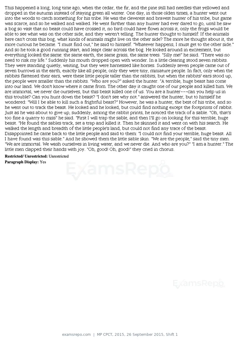 MP CPCT 2015 question paper, 26 September 2015, Shift 1, page 45 of 45