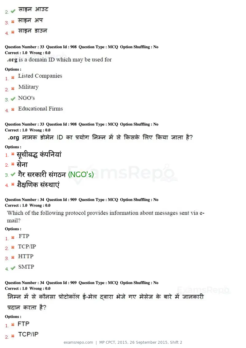 MP CPCT 2015 question paper, 26 September 2015, Shift 2, page 17 of 44