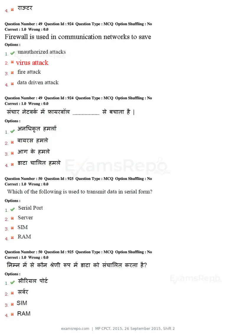 MP CPCT 2015 question paper, 26 September 2015, Shift 2, page 25 of 44