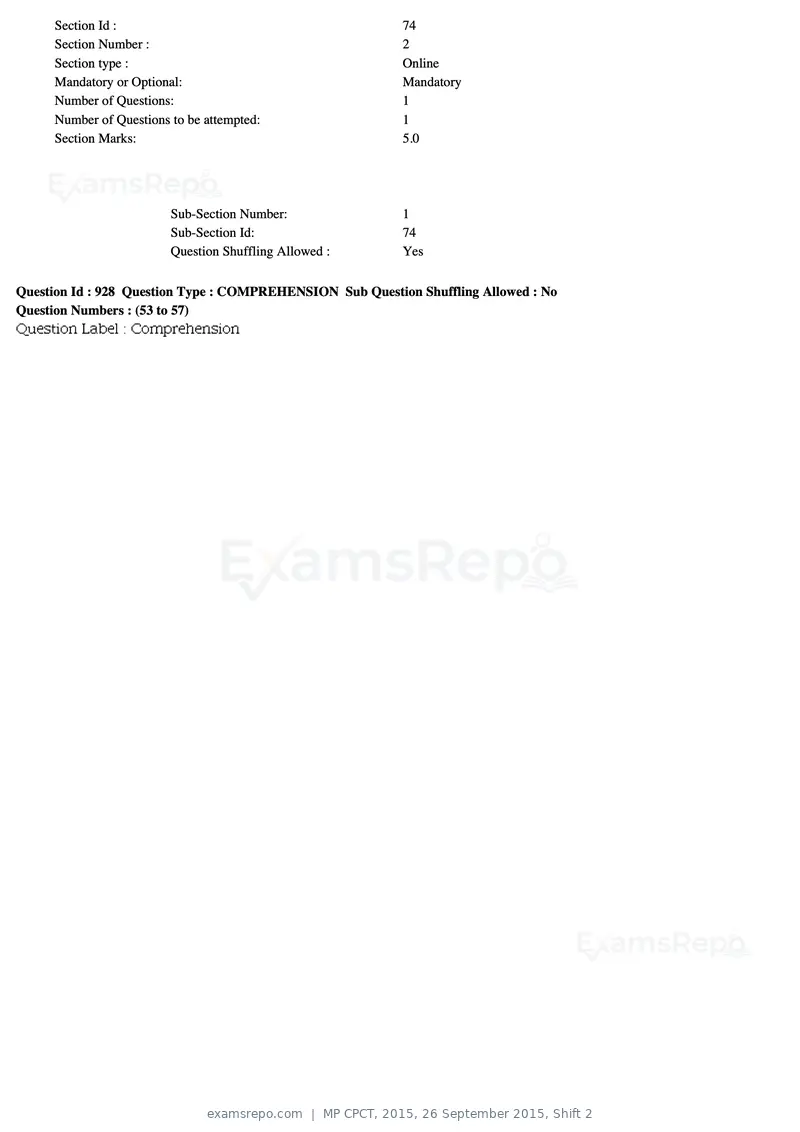 MP CPCT 2015 question paper, 26 September 2015, Shift 2, page 27 of 44