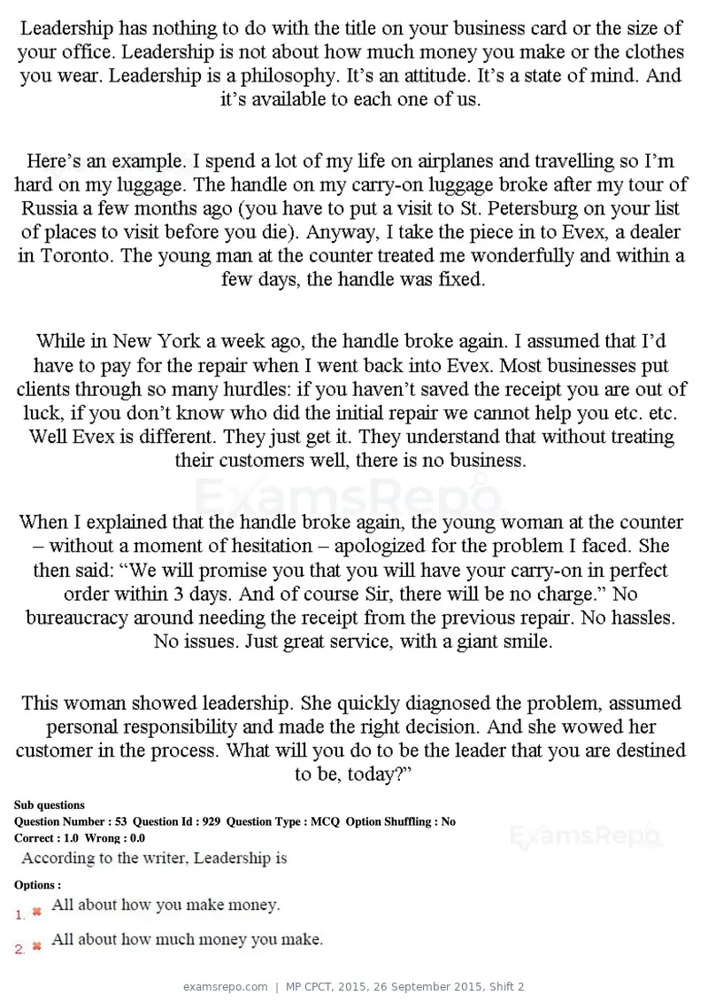MP CPCT 2015 question paper, 26 September 2015, Shift 2, page 28 of 44