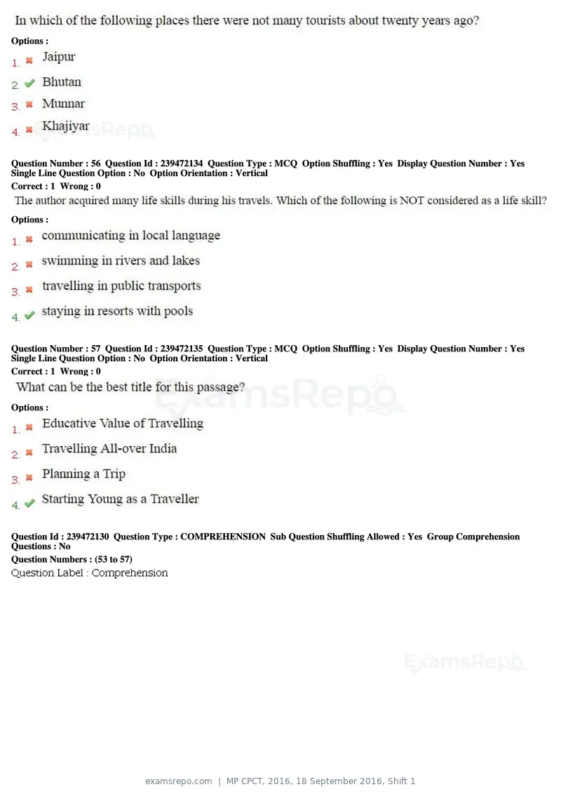 MP CPCT 2016 question paper, 18 September 2016, Shift 1, page 30 of 45