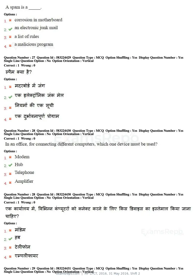 MP CPCT 2016 question paper, 31 May 2016, Shift 2, page 15 of 46