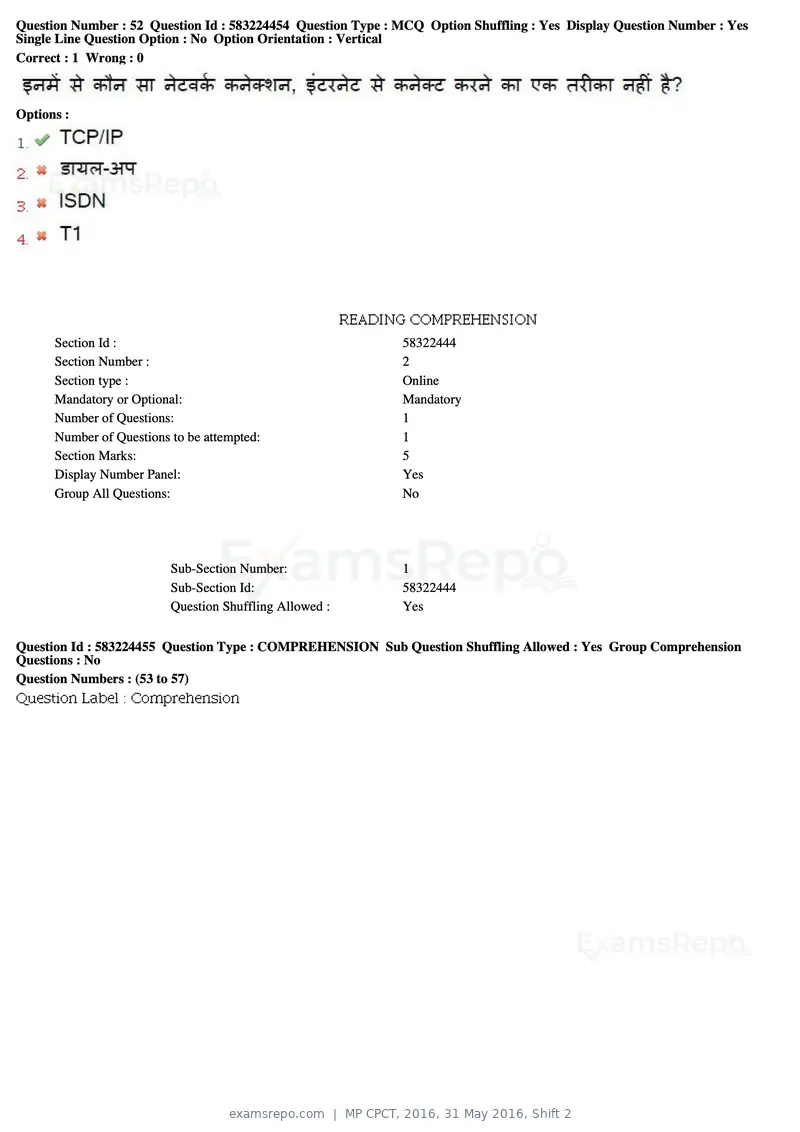 MP CPCT 2016 question paper, 31 May 2016, Shift 2, page 28 of 46
