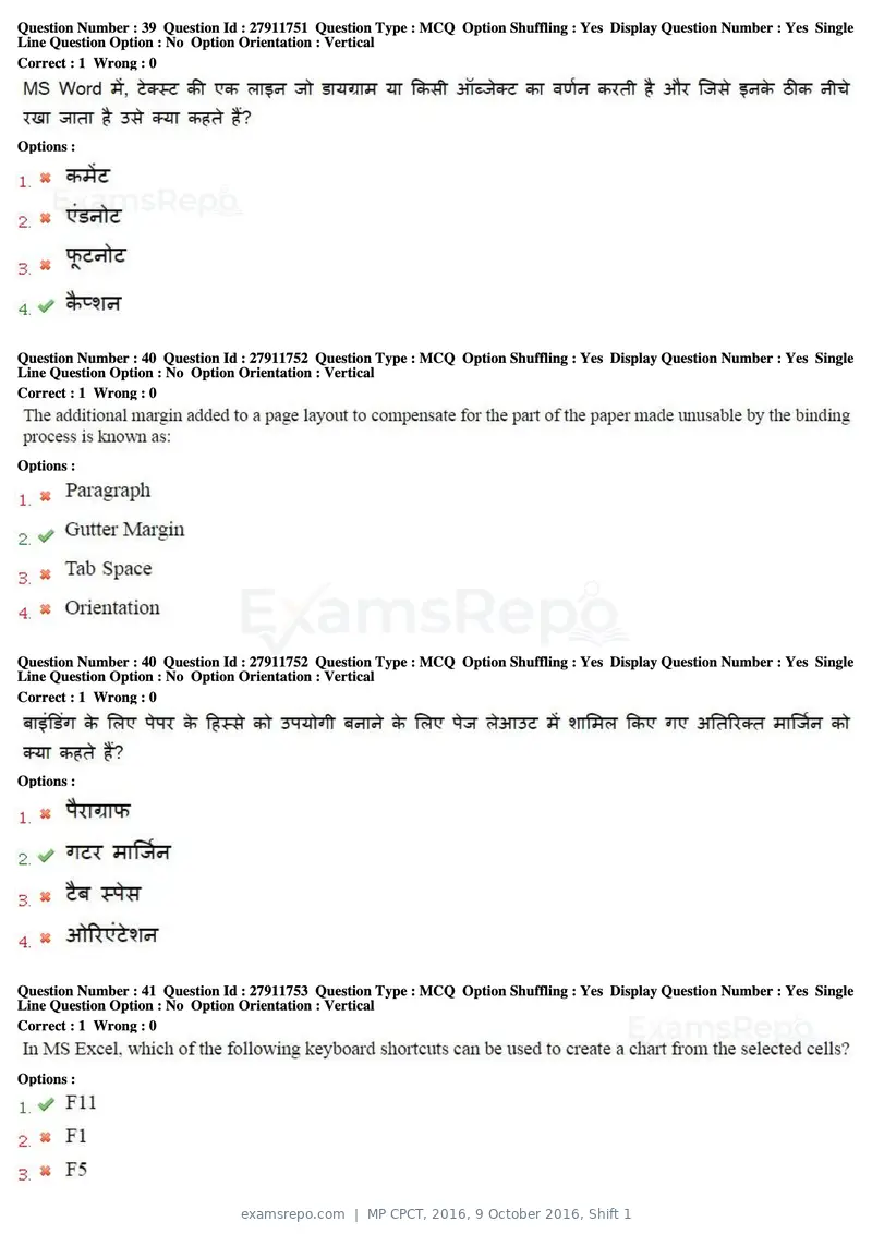 MP CPCT 2016 question paper, 9 October 2016, Shift 1, page 22 of 45