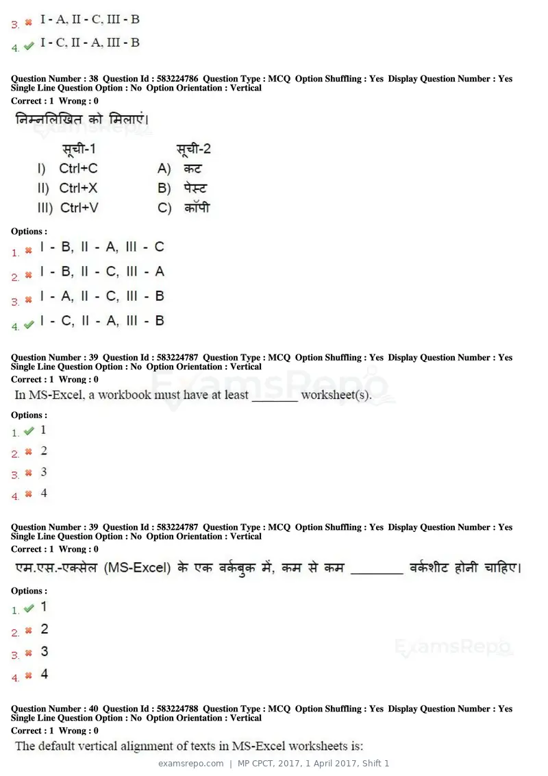 MP CPCT 2017 question paper, 1 April 2017, Shift 1, page 22 of 46
