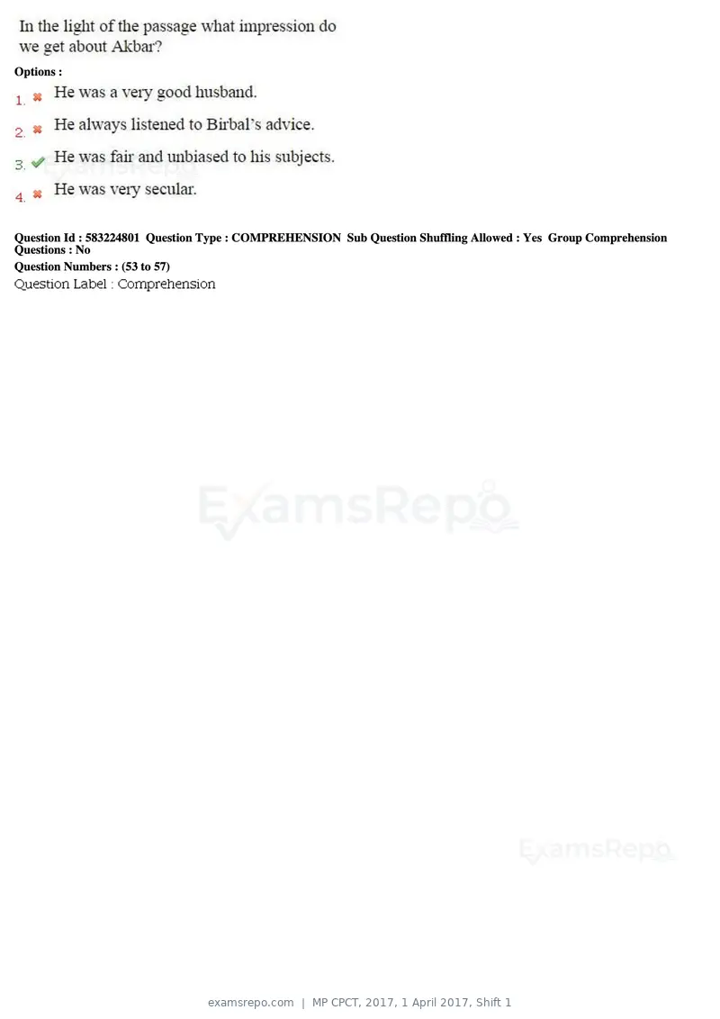 MP CPCT 2017 question paper, 1 April 2017, Shift 1, page 32 of 46