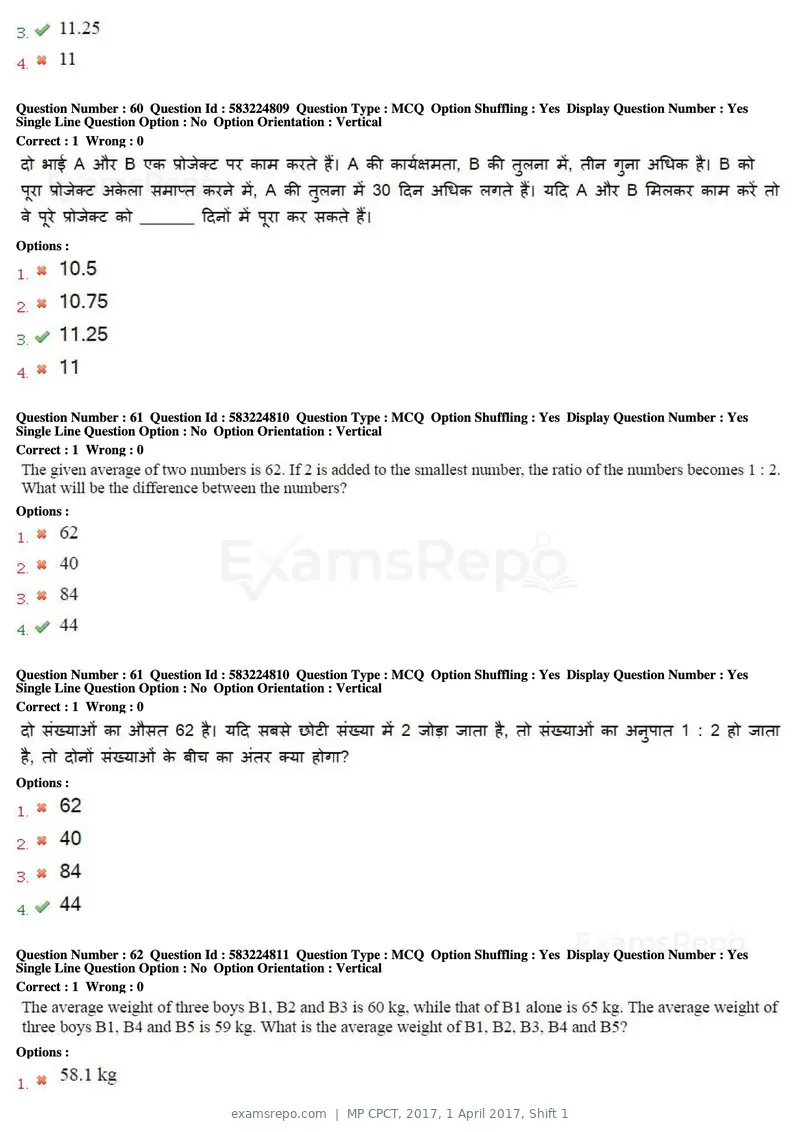 MP CPCT 2017 question paper, 1 April 2017, Shift 1, page 37 of 46
