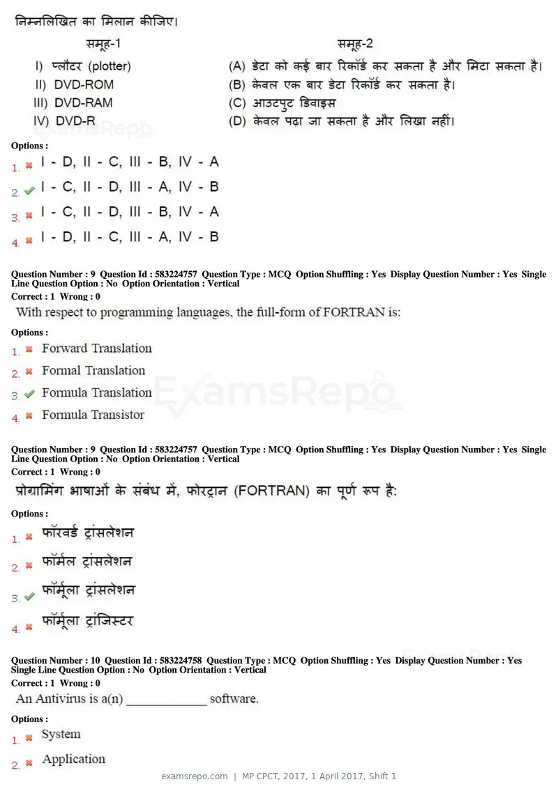 MP CPCT 2017 question paper, 1 April 2017, Shift 1, page 6 of 46